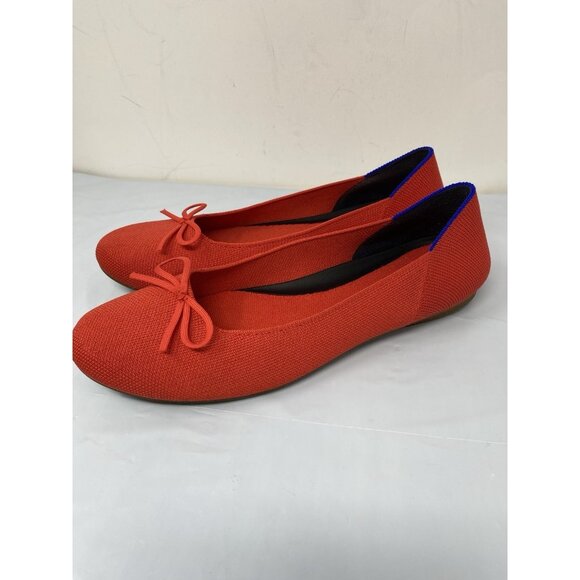 Rothy's The Flat Round Toe Ballet Flats Women's Sz 10 Red Blue With Bow Washable - Picture 10 of 10